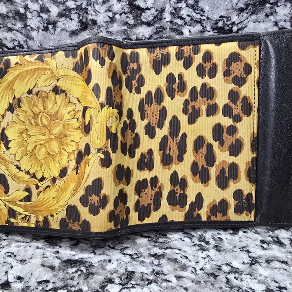 Gianni Versace Baroque  Floral Motif and Leopard Print Tri-fold Wallet - Picture 3 of 8